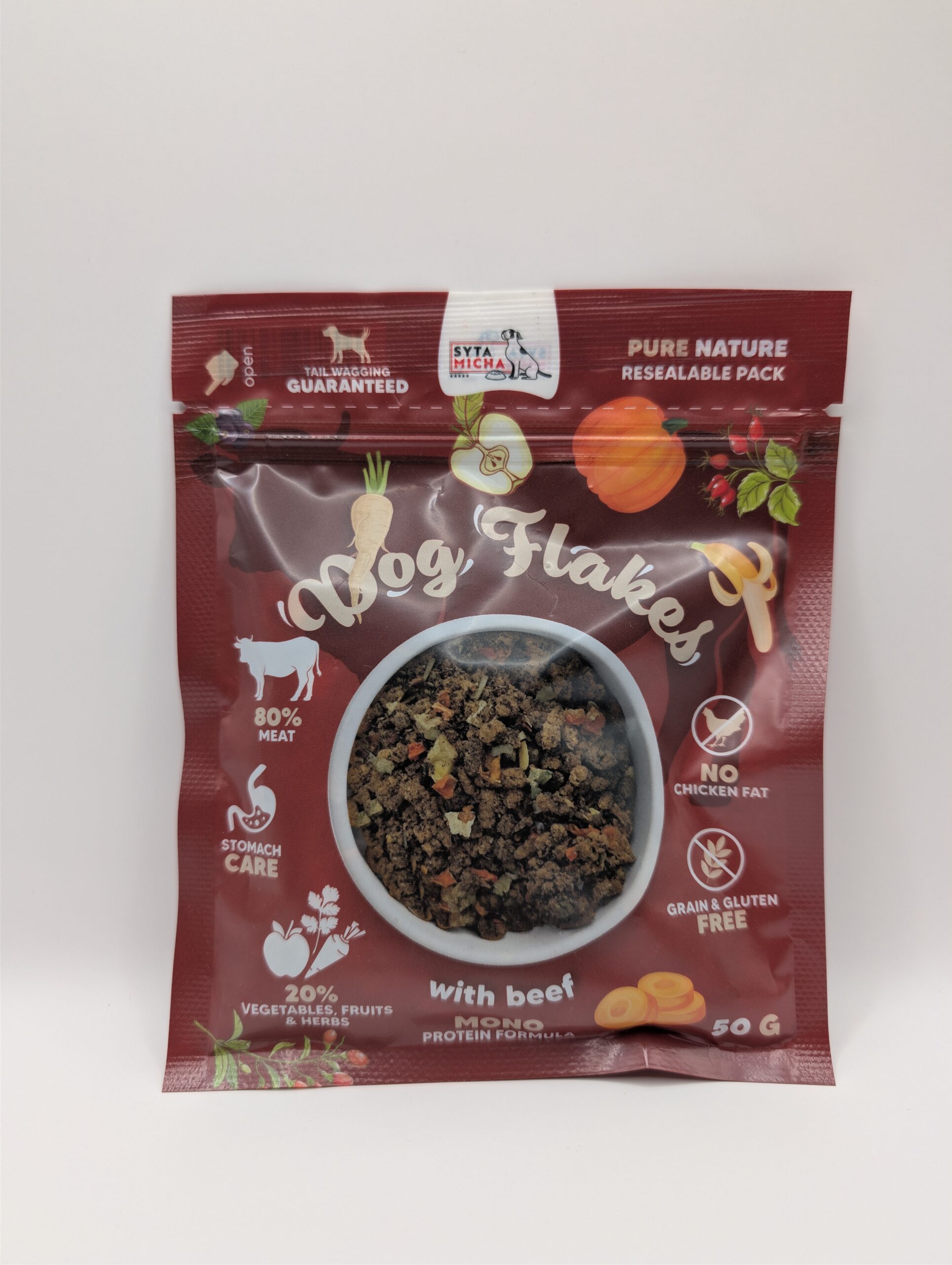 Syta Micha Dog flakes suszona karma dla psa Wołowina 50g