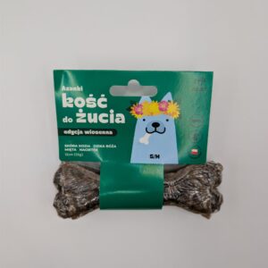 Azanki Kość do żucia w skórze wołowej ze skórą kozią, miętą, dziką różą i nagietkiem (S/M 12cm/55g)